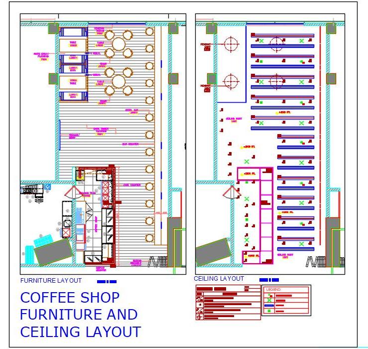 Coffee Shop Floor Plan & Ceiling Detail- AutoCAD DWG File